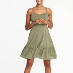 Old Navy Olive Green Fit & Flare Cotton Blend Tiered Cami Dress with Ruffled Hem